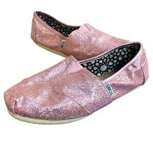 Tom's Alpargata Glitter Classic Slip On Shoes Women's 7 Pink Rose Gold Flats
